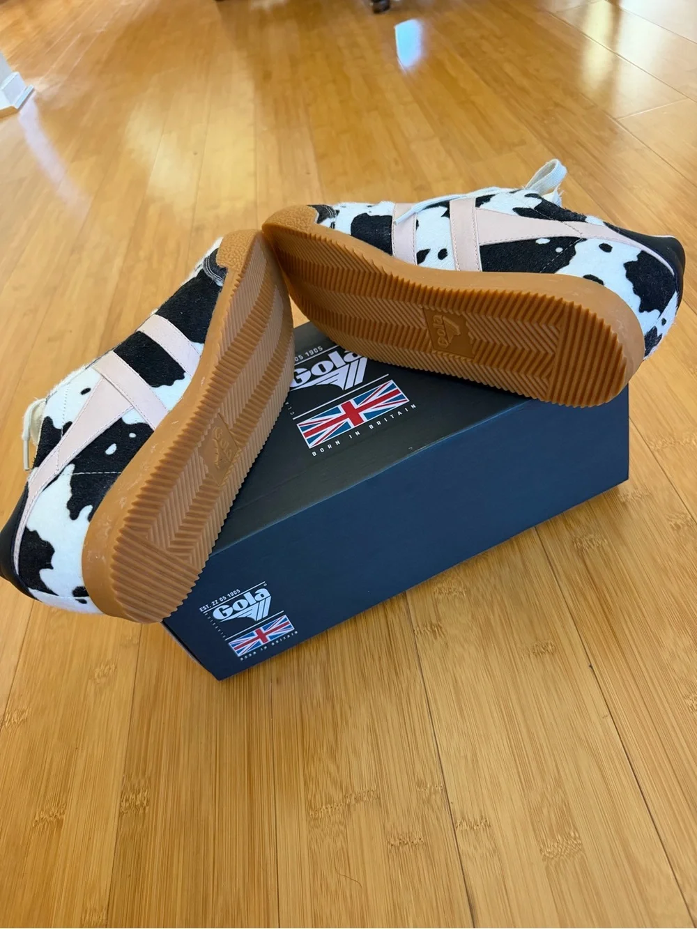 Gola Cow Print Trainer with Pink Stripes